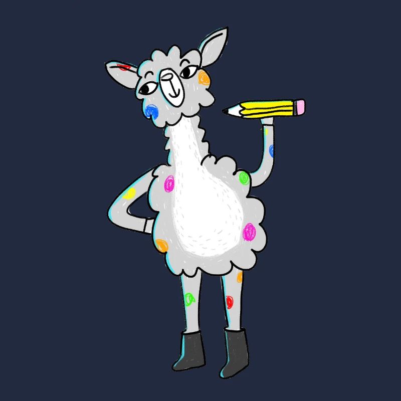 Lama avec des points colorés et un crayon