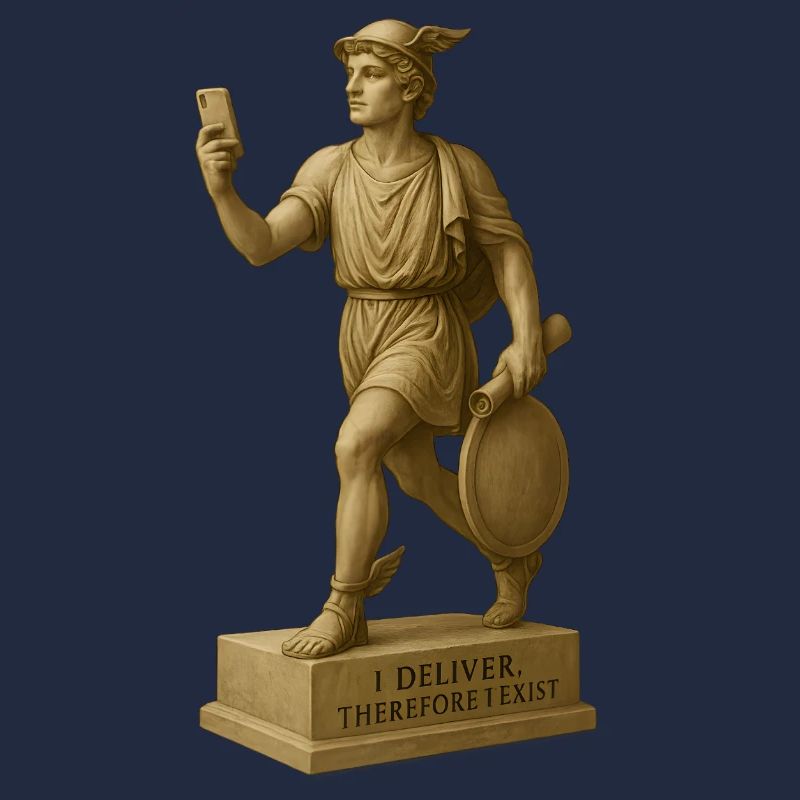 Ancient philosopher figure with smartphone