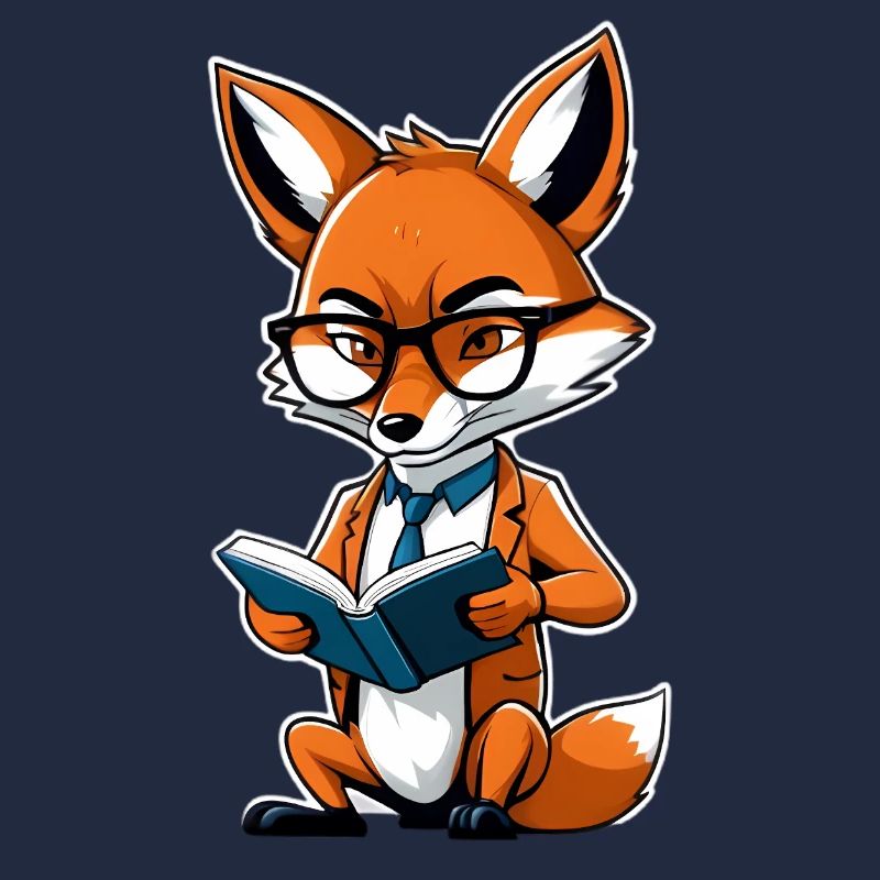 Intellectual fox with glasses reading book