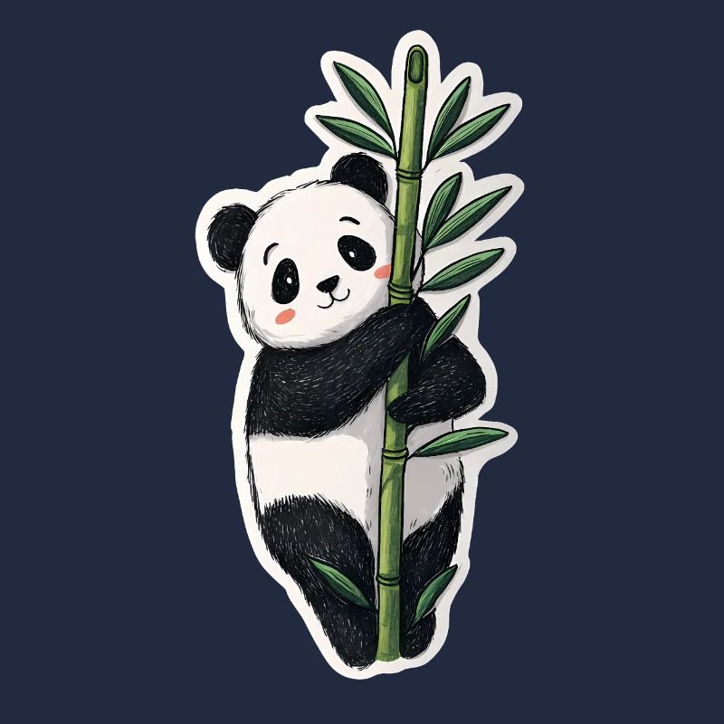 Kawaii Panda mit Bambus – Süßes Sticker Motiv