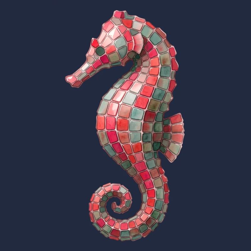 Seepferdchen Mosaik - Maritimes Kunst-Design