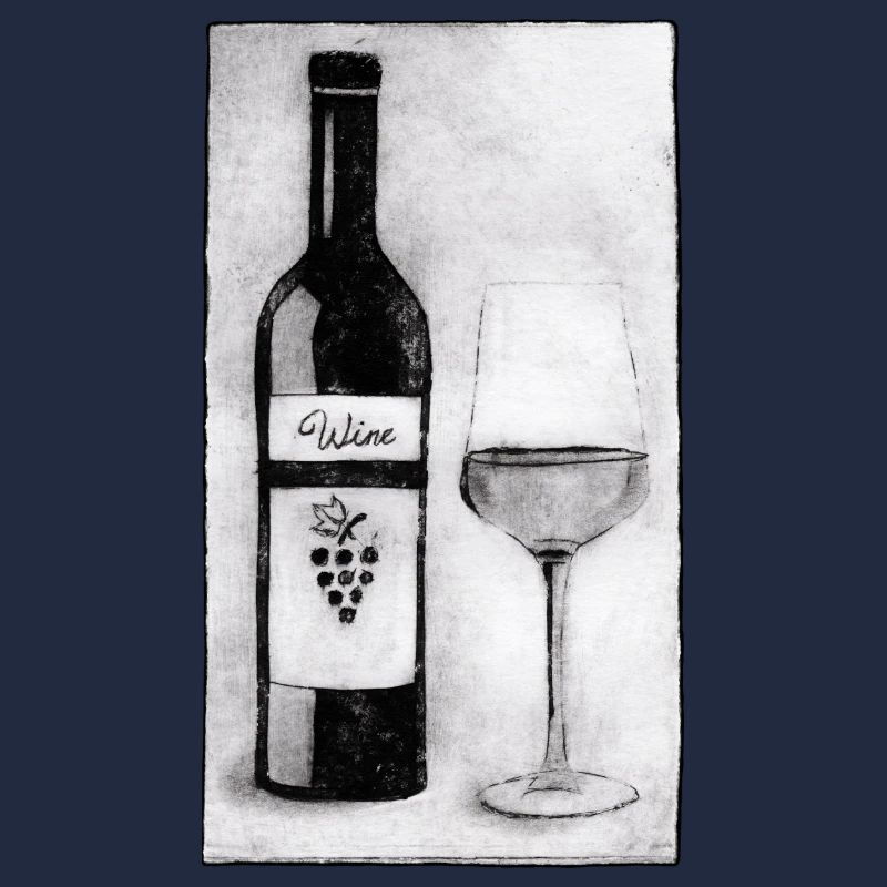 Bouteille de vin avec verre - Gravée à la main imprimable