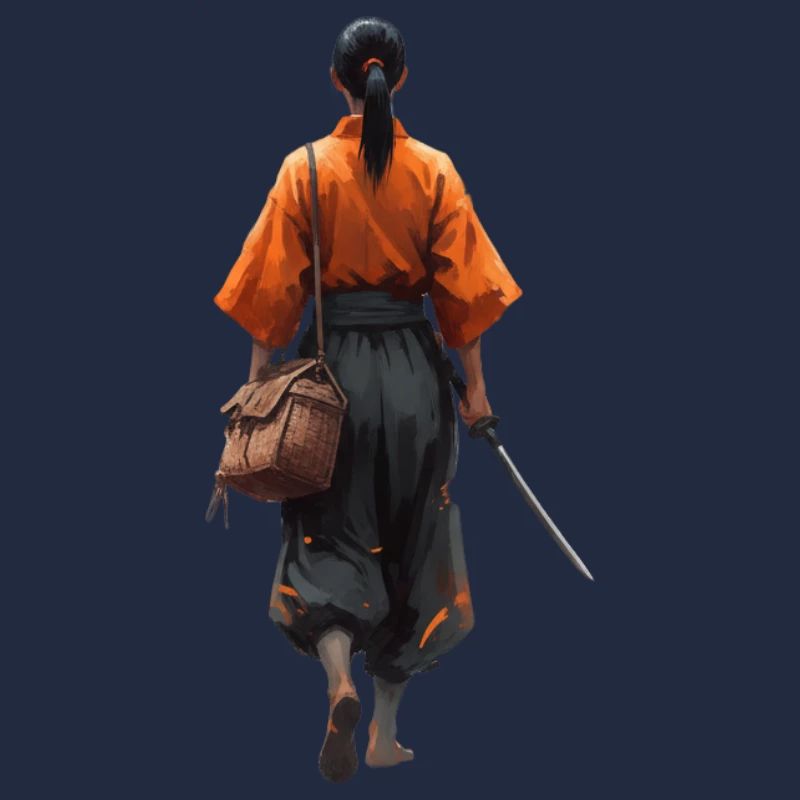 Samurai silhouette in orange robe
