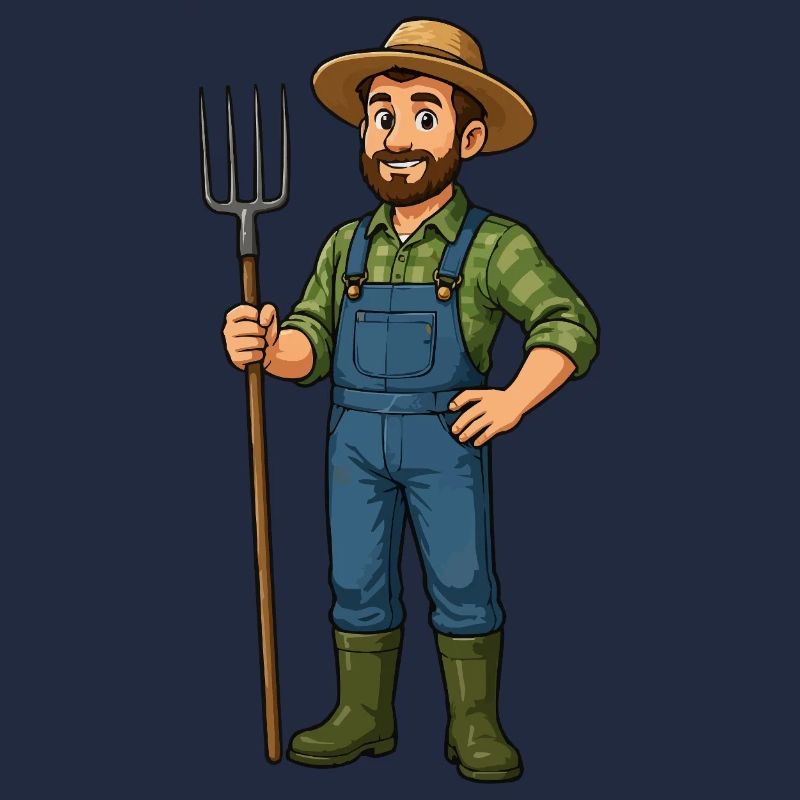 Farmer with pitchfork cartoon