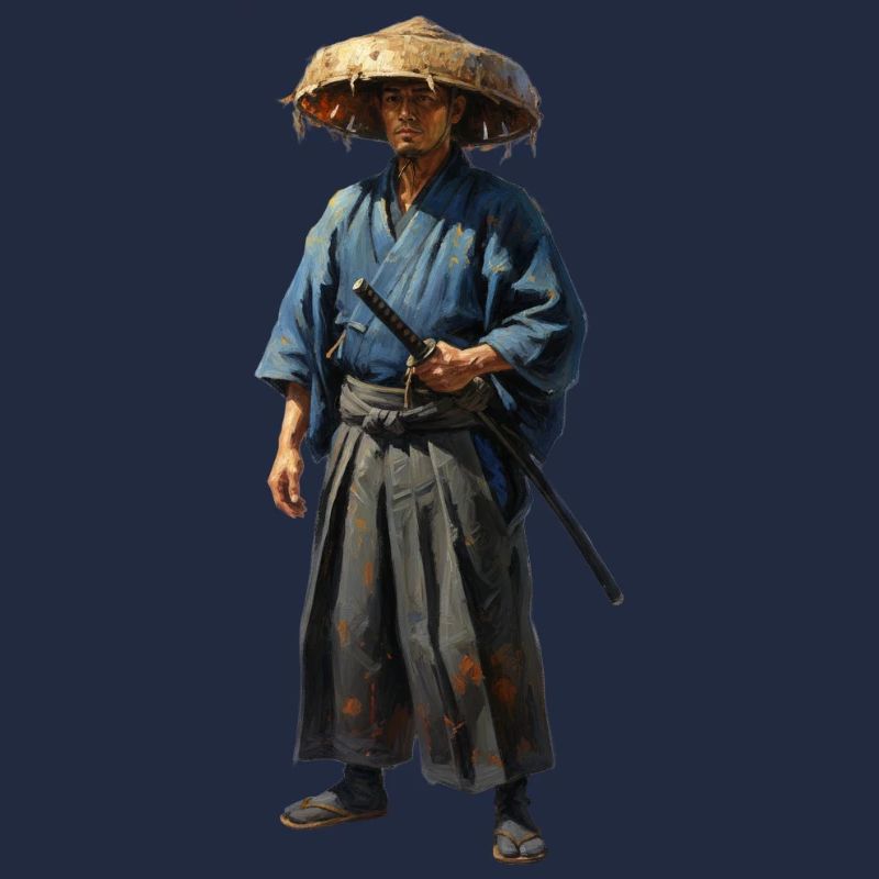 Samurai Warrior with Straw Hat Realistic
