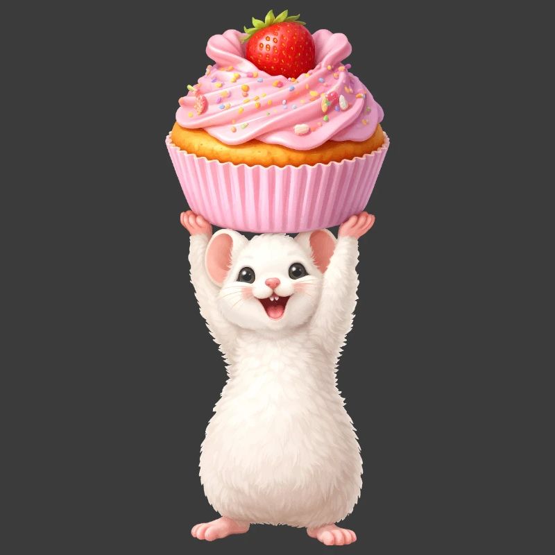 Cute Mouse with Strawberry Cupcake