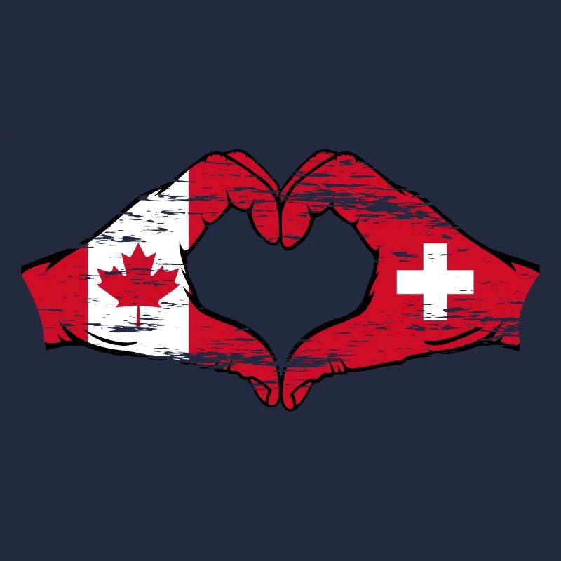 Canada Suisse Drapeau Mains Coeur Forme Utilisé
