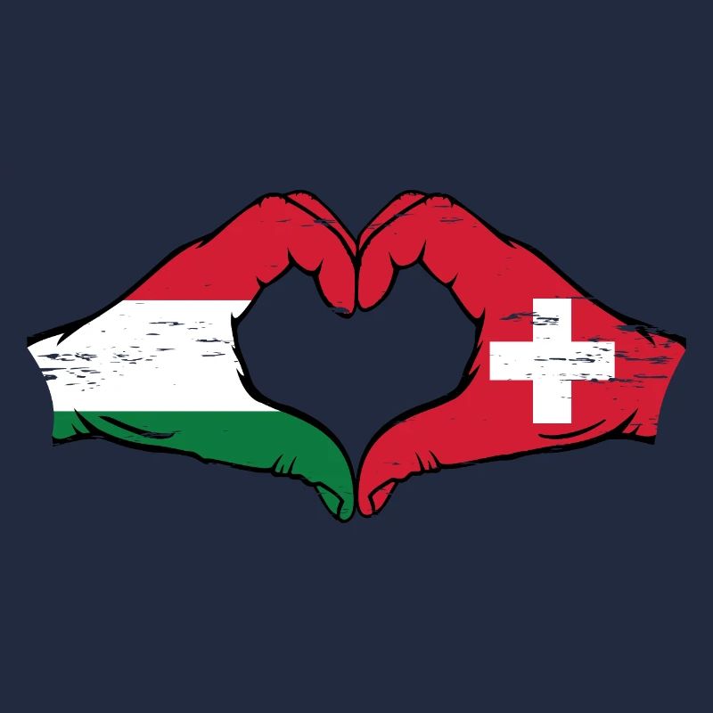 Hongrie Suisse Drapeau Mains Coeur Forme Utilisé