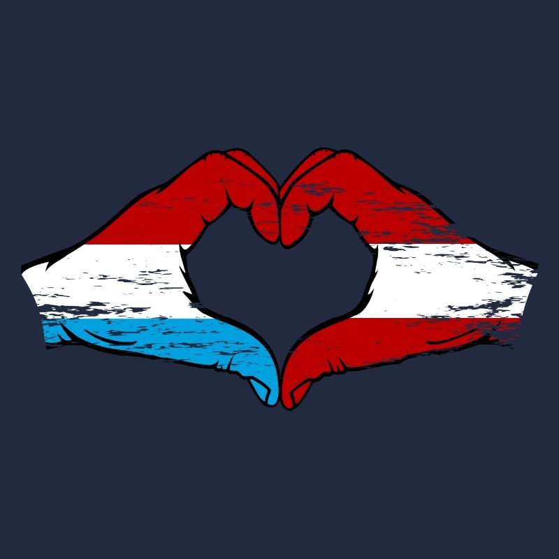 Luxembourg Autriche Drapeau Mains Coeur Forme Utilisé