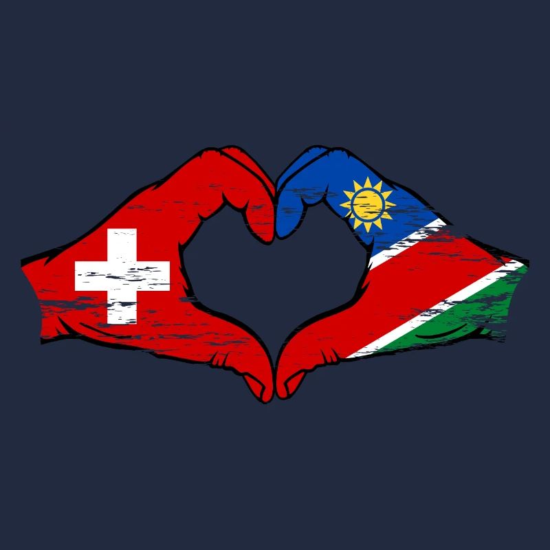 Switzerland Namibia flag hands heart shape used
