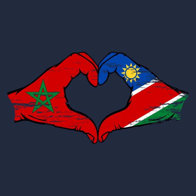 Morocco Namibia Flag Hands Heart Shape