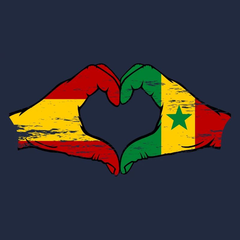 Espagne Sénégal Drapeau Mains Coeur Forme Utilisé