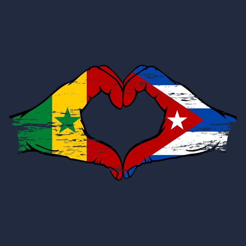 Senegal Cuba Flag Hands Heart Shape
