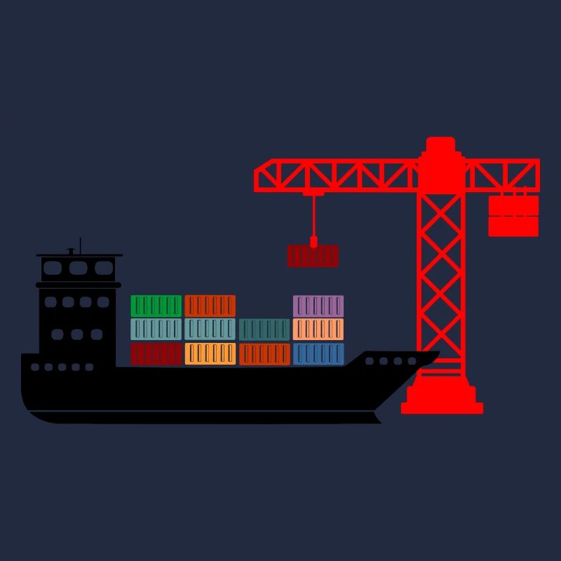 Sea container boat with crane unloading 2