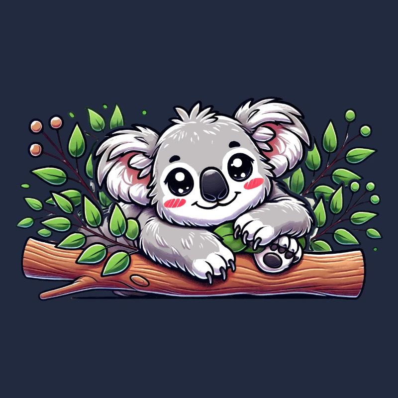The cute koala bear on a eucalyptus branch