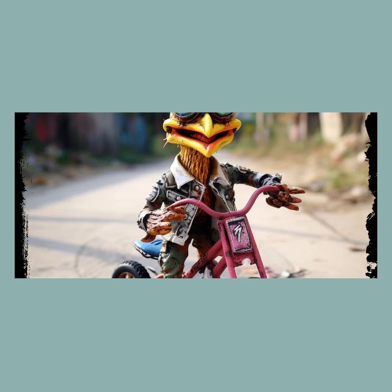 Escapist monster on a bicycle