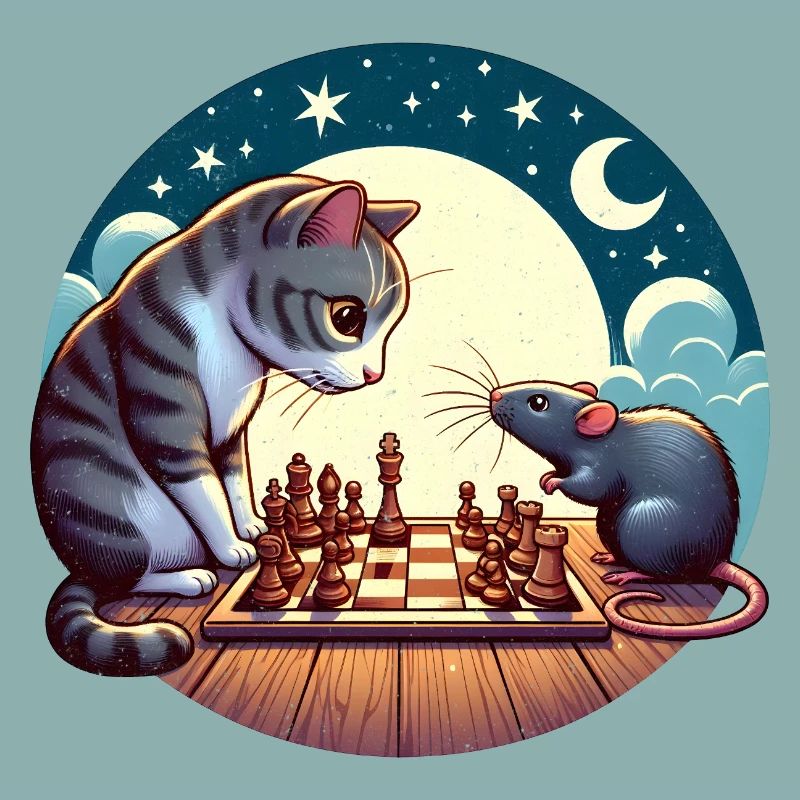 Nocturnal chess duel between cat and mouse