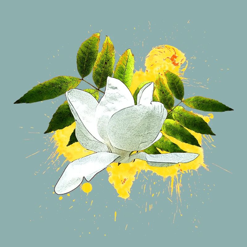 hübsche Blumenprints, Magnolie mit Blättern
