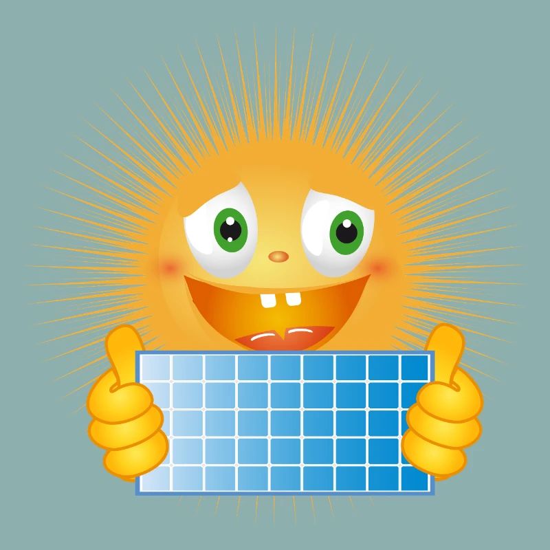Strahlende Sonne mit Solartafel