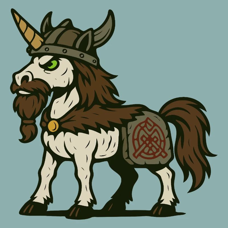 Wikinger-Krieger-Einhorn mit Bart und nordischem Zeichen