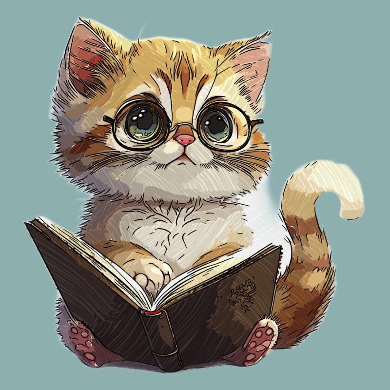 Chaton de lecture avec des lunettes Chat de lecture