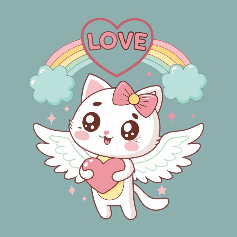 Chat ailé Arc en Ciel Amour