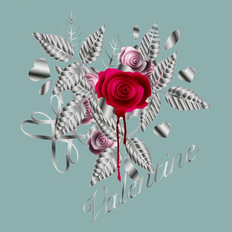 Composition argentée de la Saint-Valentin avec des roses
