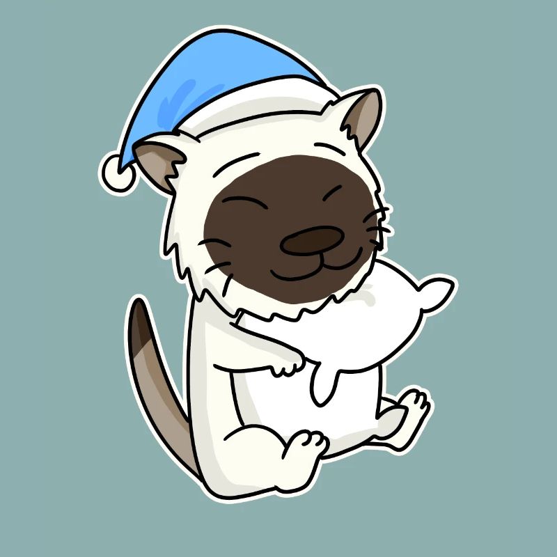 Sleeping Tired - Cat with Pillow and Sleepy Cap