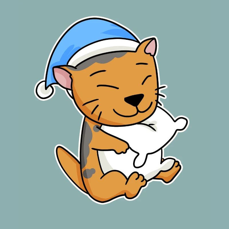 Sleeping Tired - Cat with Pillow and Sleepy Cap