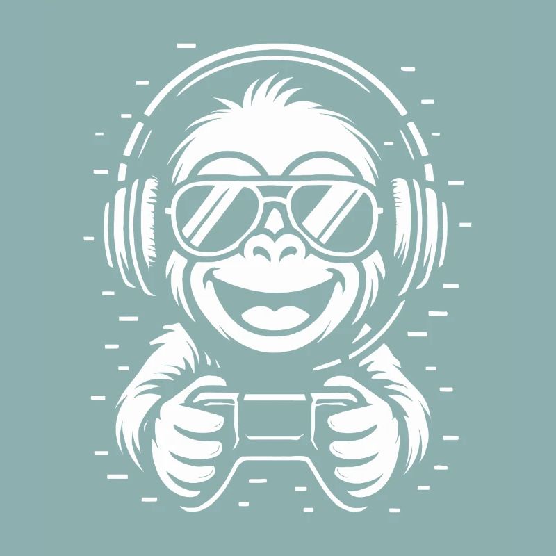 Singe cool avec écouteurs, lunettes et manette de jeu