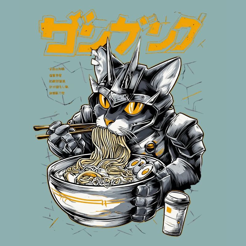 Cyber chat mangeant des ramen
