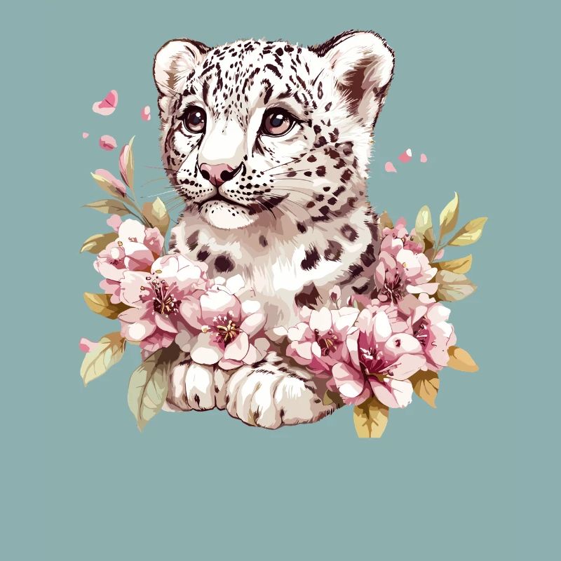 Petit léopard avec couronne de fleurs