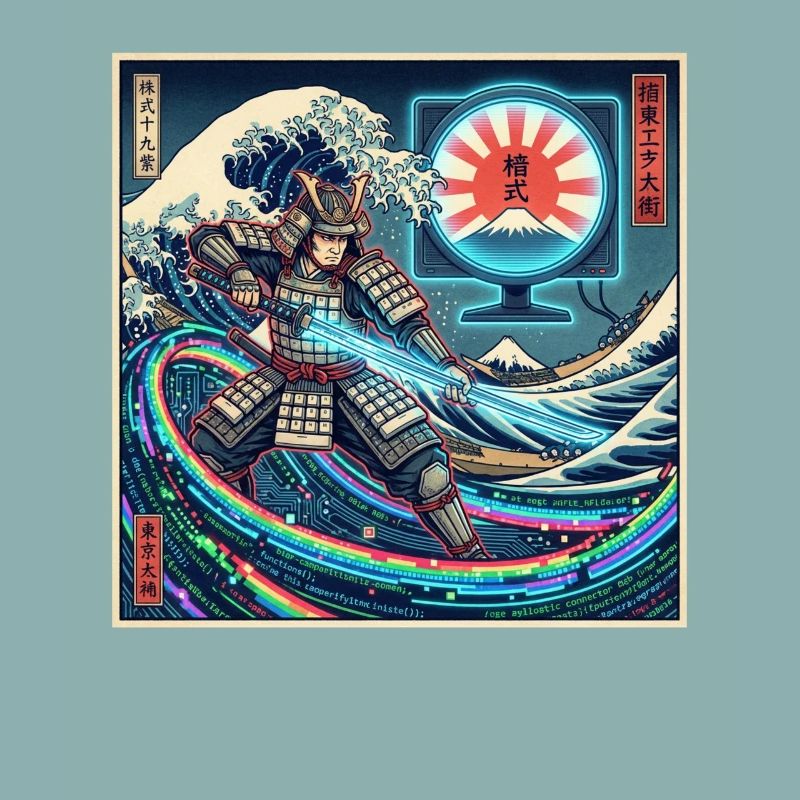 Cyber Samurai 模式 devant les vagues et Fuji