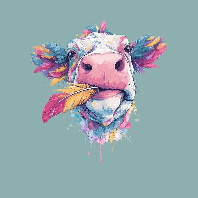 Vache arc-en-ciel avec plumage