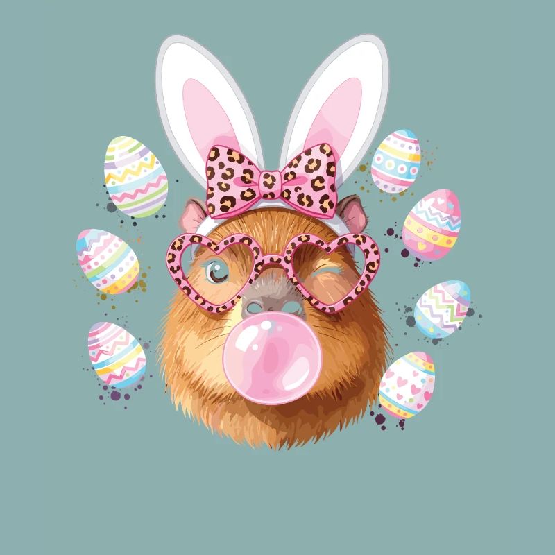 Easter Bunny Capybara with Leopard Glasses