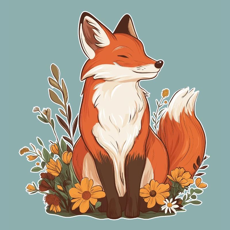 Renard avec des fleurs