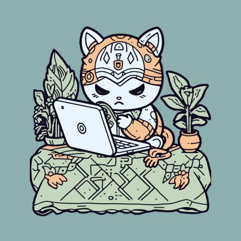 Tech-Katze in Gartenrüstung