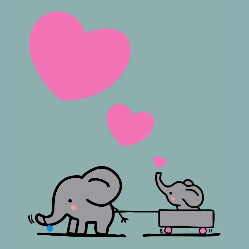 Big Elephant dessine de petits éléphants avec un cœur