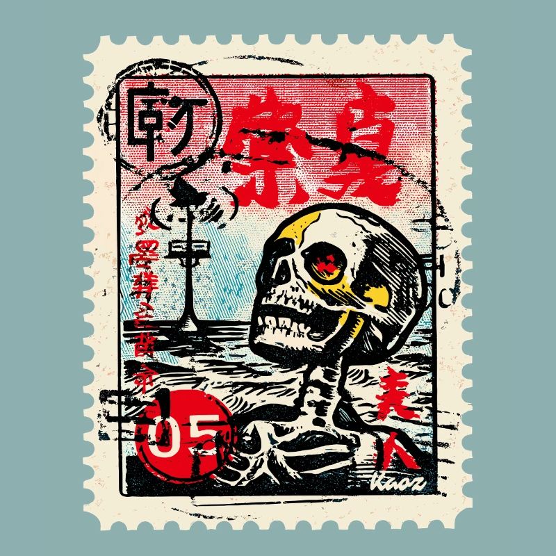 Crâne sur un timbre-poste japonais