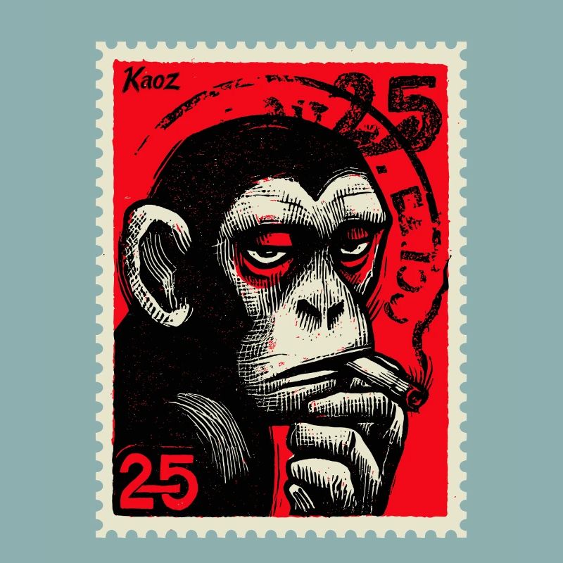 Cool monkey on postage stamp