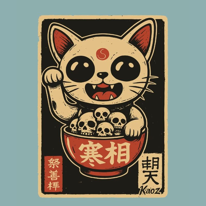 Chat ondulant noir avec des crânes