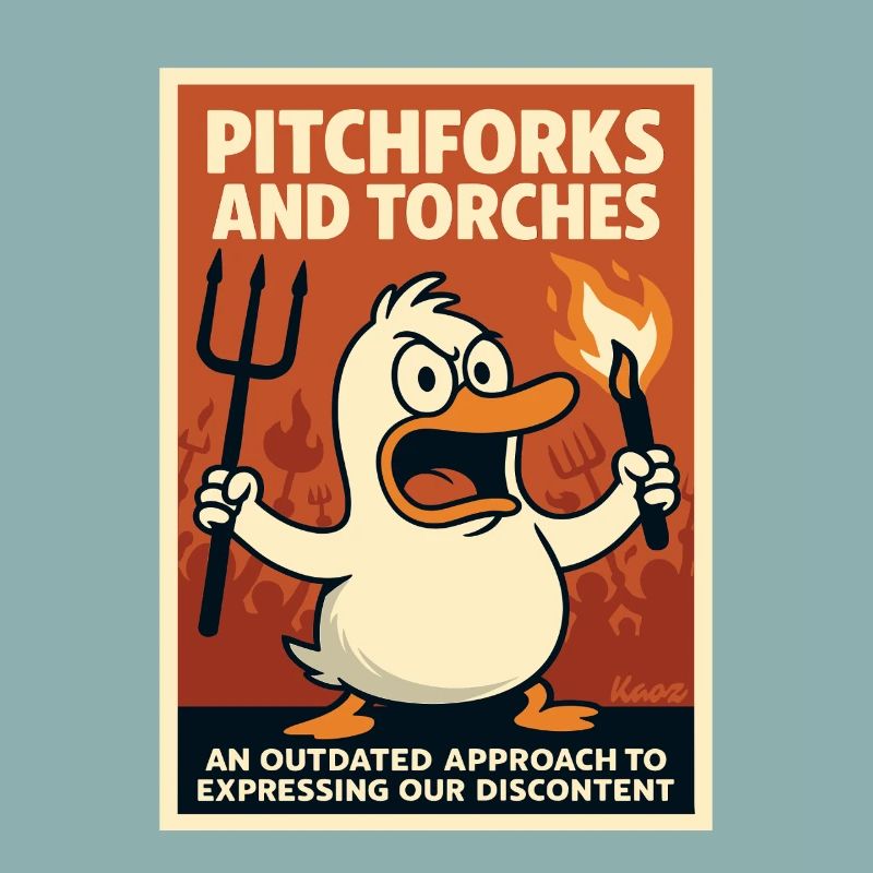 Canard en colère avec torche et fourche