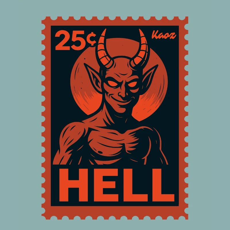 Timbre-poste du diable Hell motif look rétro