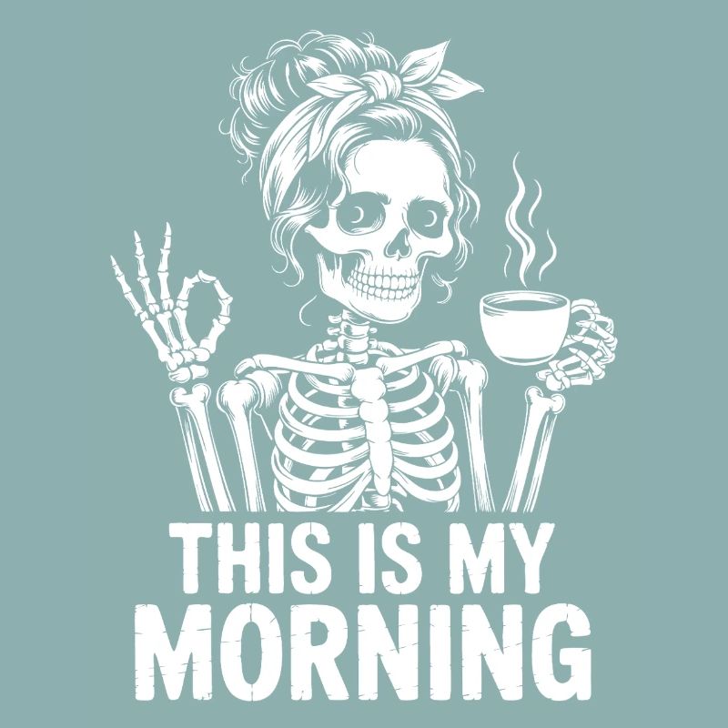 Skelett mit Kaffee Morgenritual