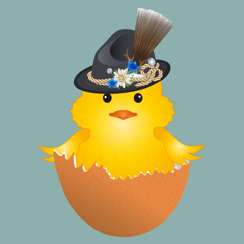 Bavarian chick with traditional hat in eggshell