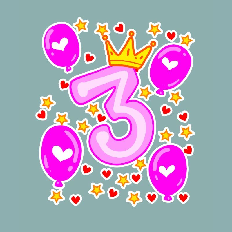 3. Geburtstag Mädchen Luftballons Krone Sterne