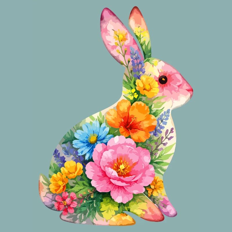 Bunny Watercolor Flowers Easter