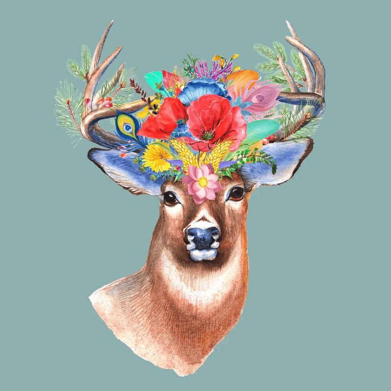Hirsch mit Blumen