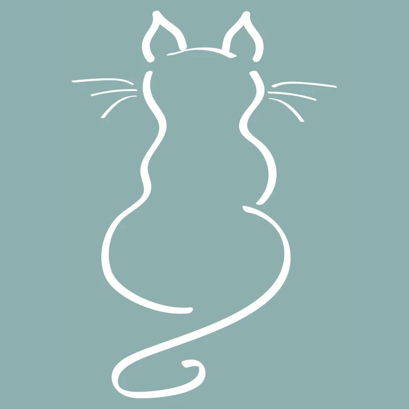 Cat Minimalist Line Back Plain Thick