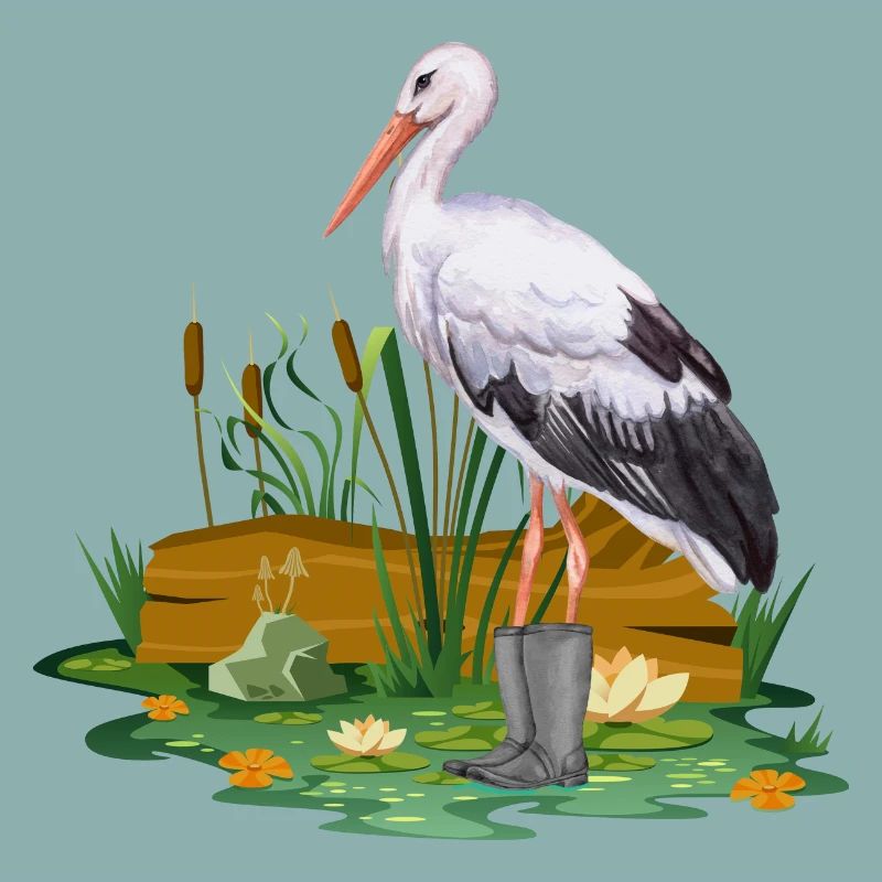 Stork in rubber boots
